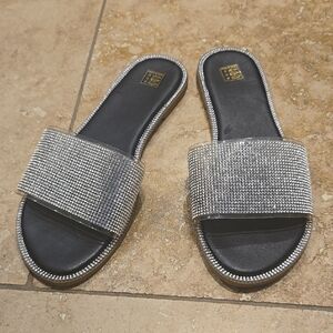 Elegant Silver Rhinestone Slide Sandals